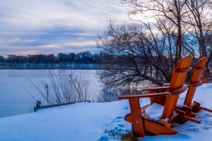 Snowy evening at Spy Pond, Arlington, MA