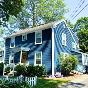 Blue home with white accents in Waltham MA